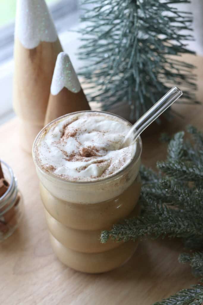 coffee with Delicious Healthier Teddy Graham Coffee Creamer in a glass with a straw