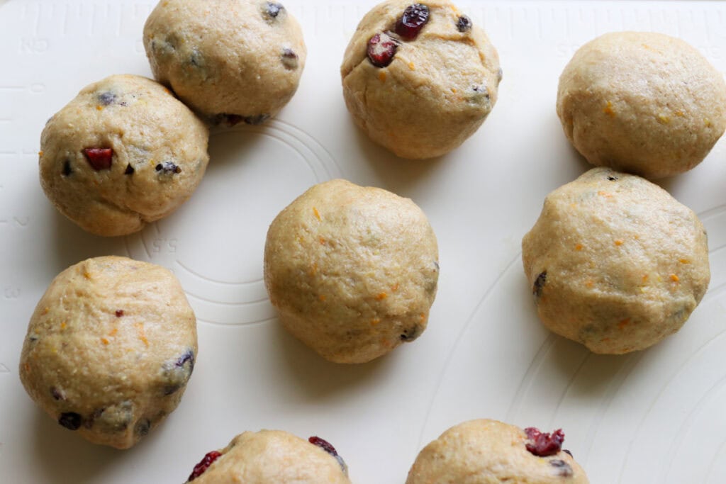Homemade fresh milled Panettone dough rolled into balls