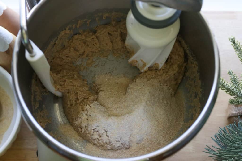 flour in a mixing bowl to make Fresh Milled Cheesy Pull-Apart Christmas Tree Bread