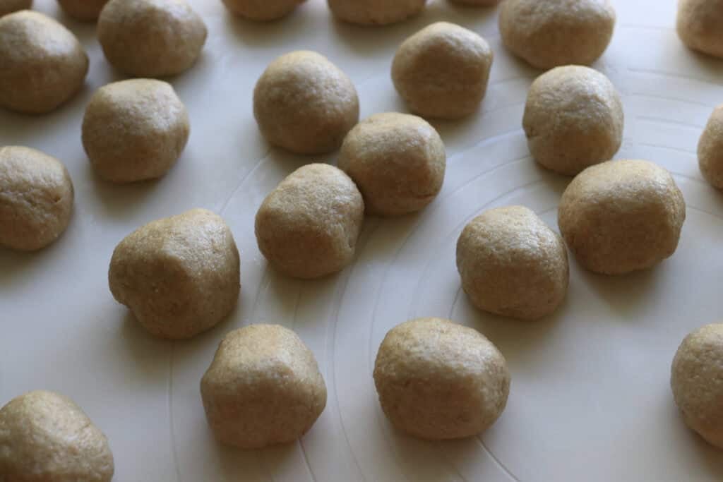 Fresh Milled Cheesy Pull-Apart Christmas Tree dough rolled into balls