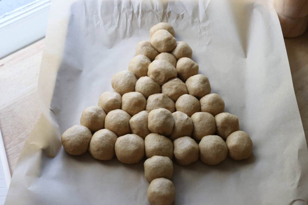Fresh Milled Cheesy Pull-Apart Christmas Tree Bread on a baking sheet lined with parchment paper