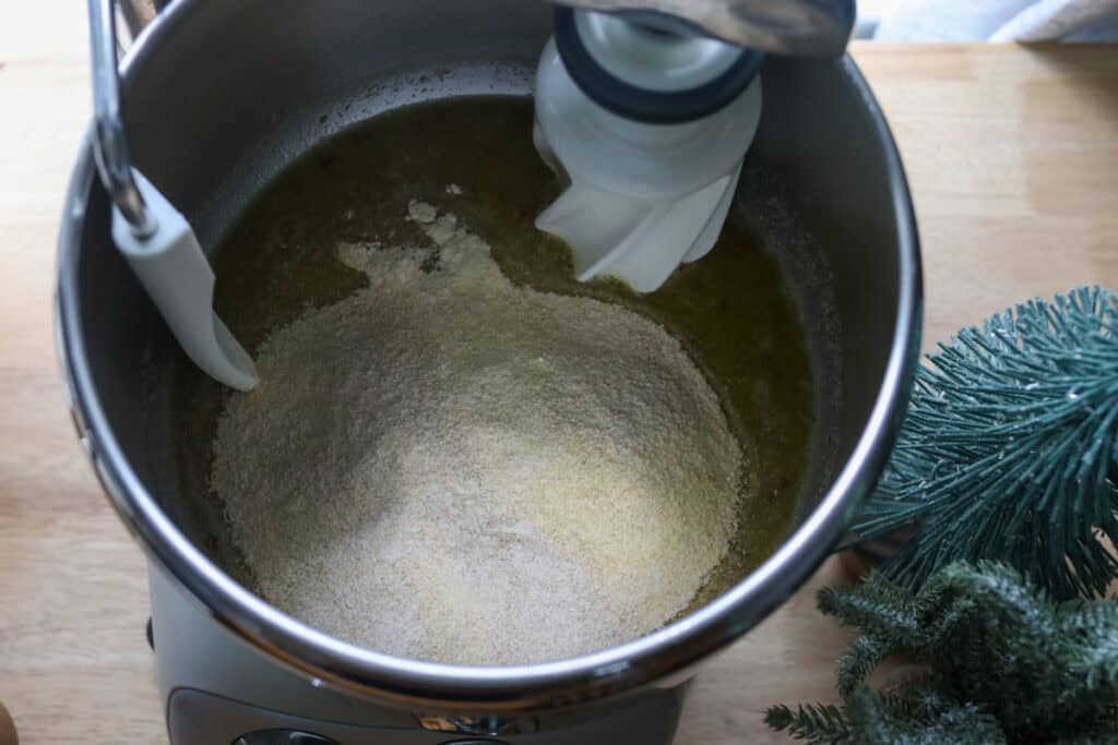 flour in a mixing bowl to make fresh milled cinnamon sugar star bread