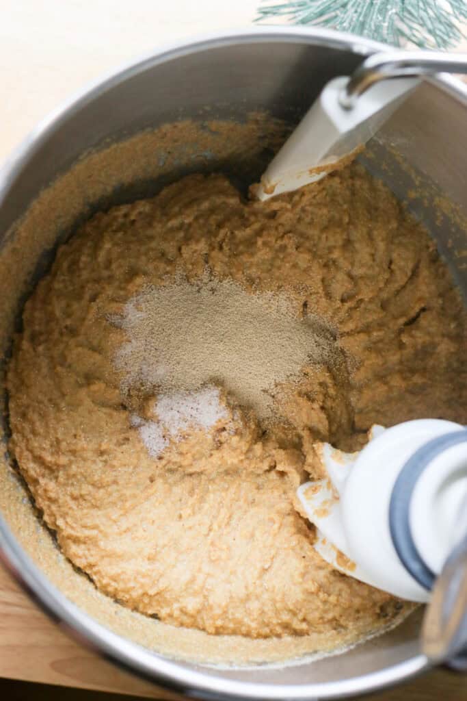 yeast added to the dough for fresh milled fluffy Christmas dinner rolls