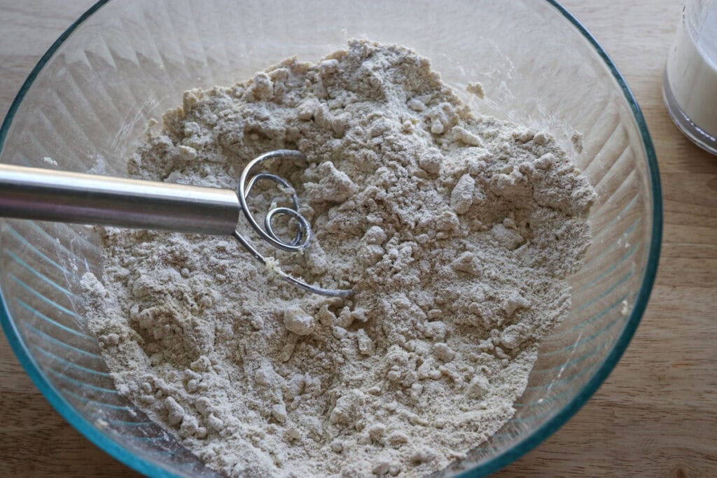 butter and flour that have been mixed together to make the biscuit dough for the breakfast casserole