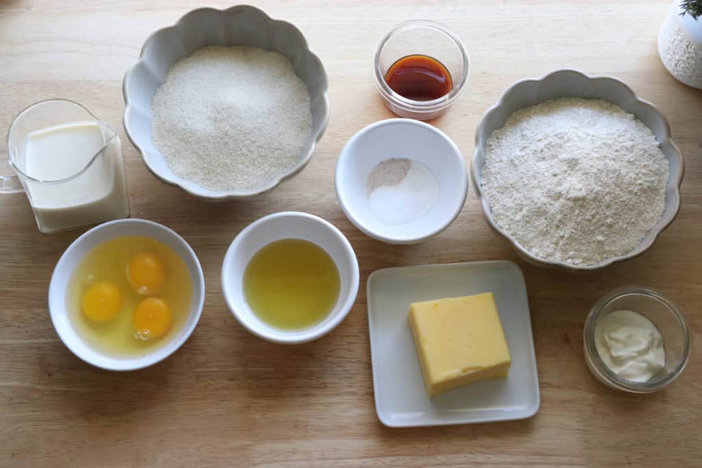 ingredients to make Fresh Milled Little Debbie Christmas Tree Cakes