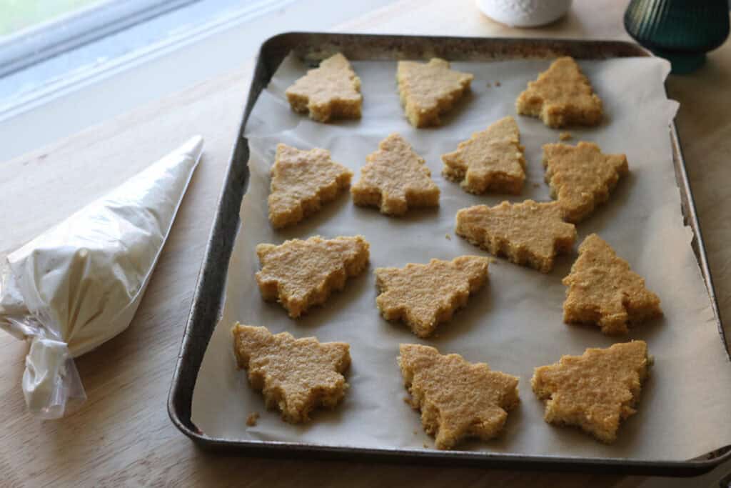 Fresh Milled Little Debbie Christmas Tree Cakes with a frosting bag beside them 