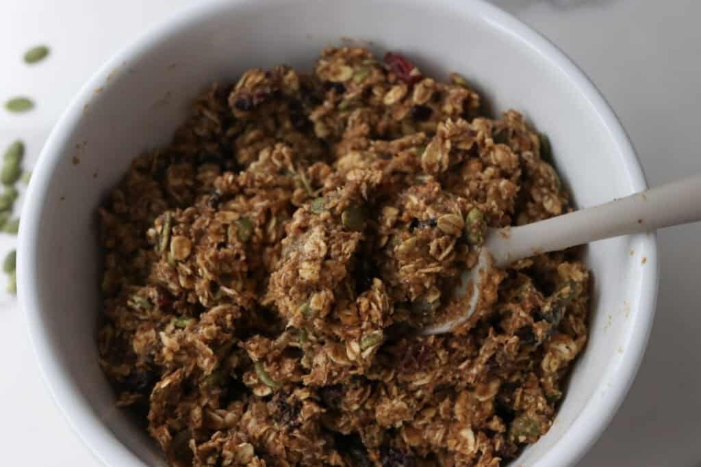 Easy and Healthy Breakfast Oatmeal Cookie dough in a white bowl