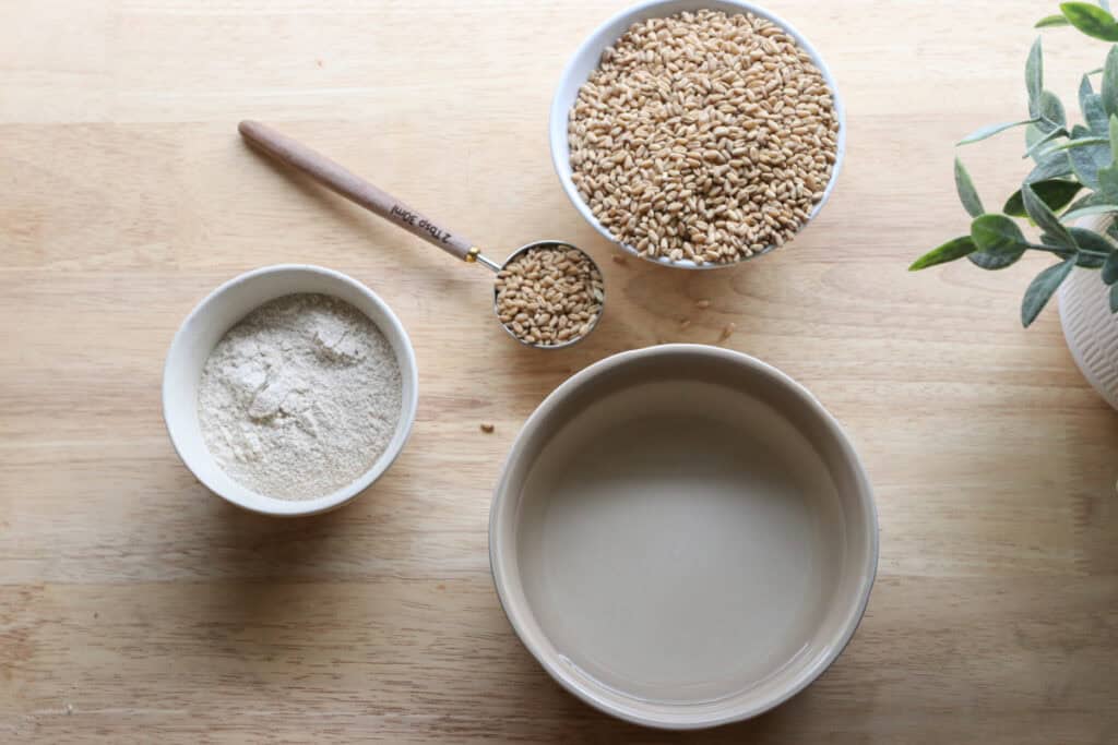ingredients to make the tangzhong paste for fresh milled tall sandwhich loaves