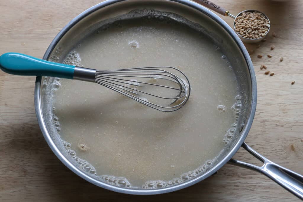 flour and water in a saucepan to make fresh milled tall sandwich loaves using the tangzhong method