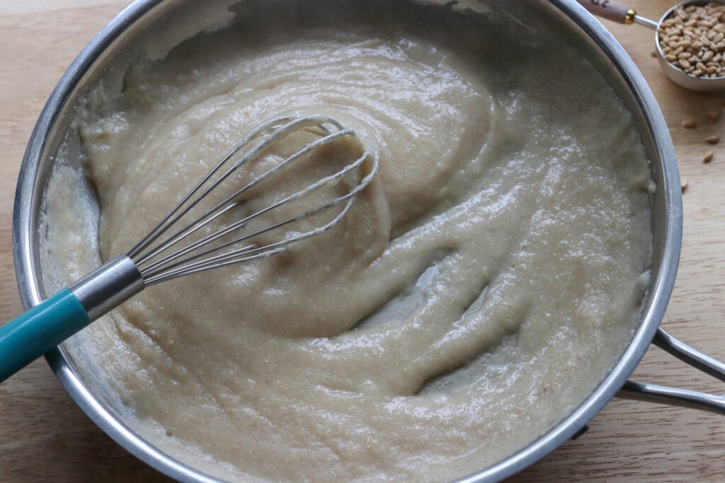 flour and water cooked into a paste to make fresh milled tall sandwich loaves using the tangzhong method