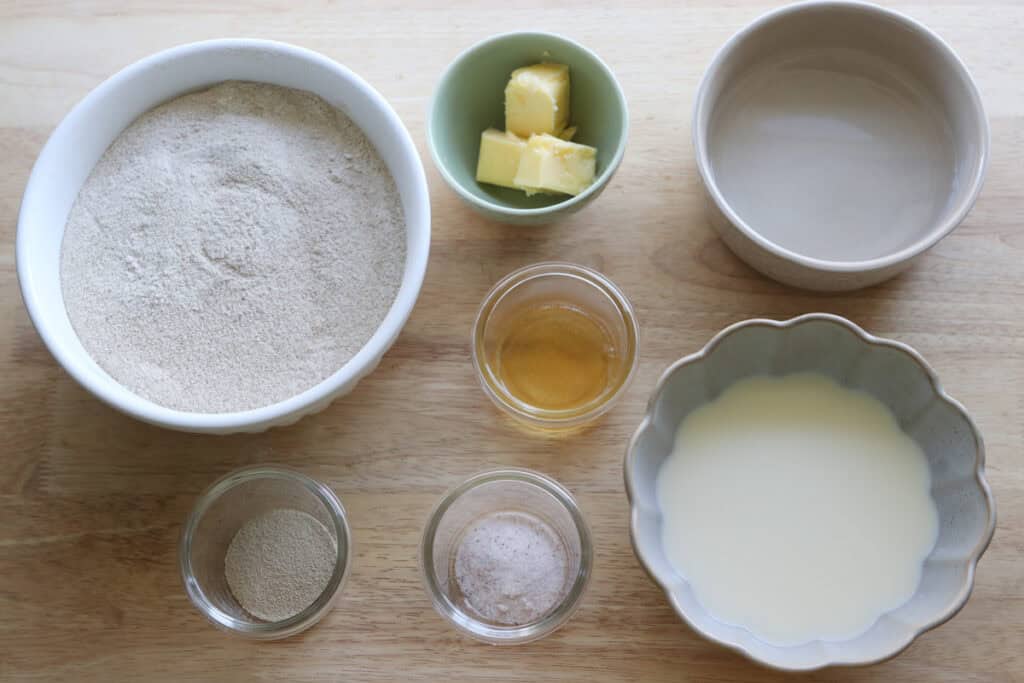 ingredients to make freshly milled english muffins