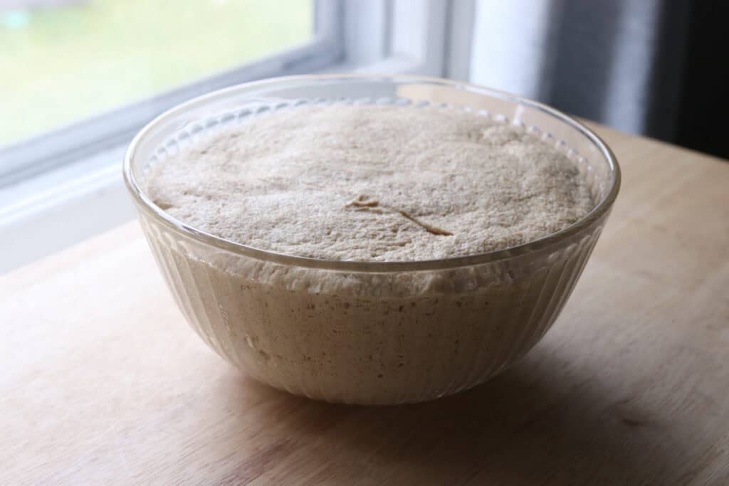freshly milled soup bread bowls that has risen in a bowl