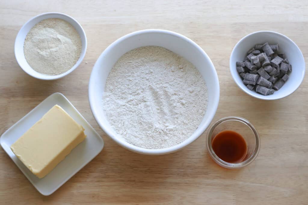 ingredients to make Freshly Milled Slice and Bake Chocolate Chunk Cookies