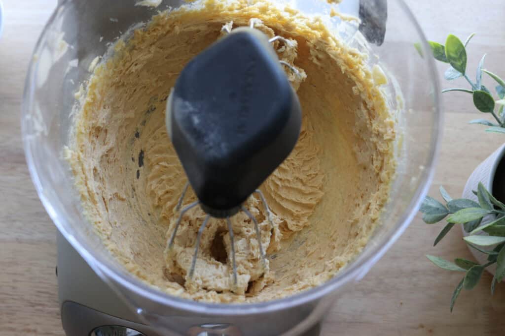 butter and sugar that has been creamed to make Freshly Milled Slice and Bake Chocolate Chunk Cookies