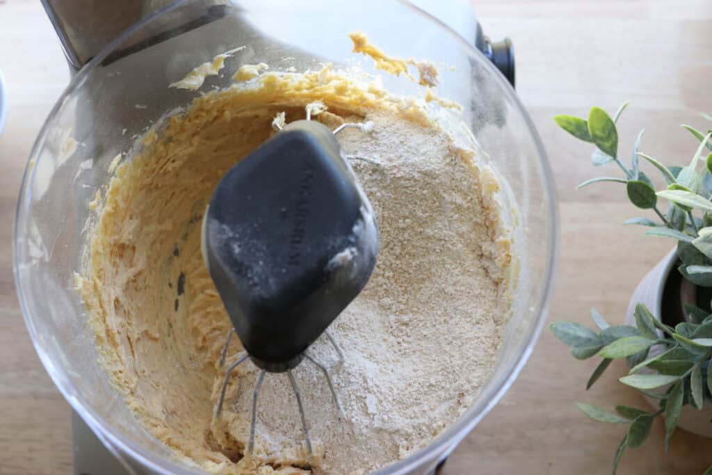 flour added to a mixing bowl to make Freshly Milled Slice and Bake Chocolate Chunk Cookies
