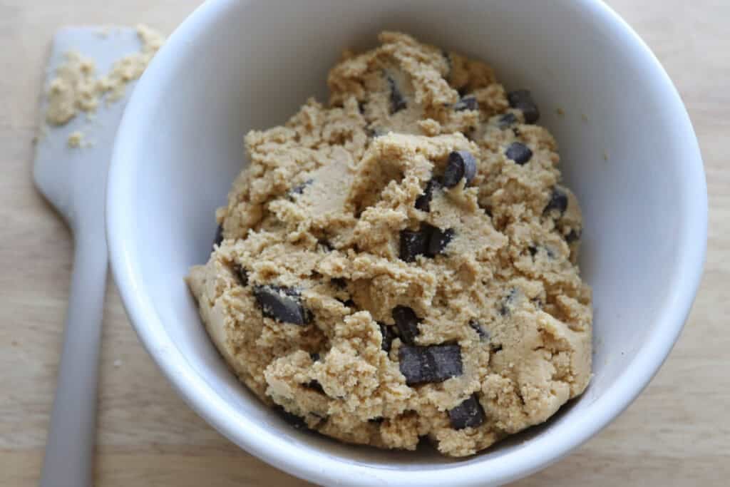 Freshly Milled Slice and Bake Chocolate Chunk Cookie dough in a white bowl