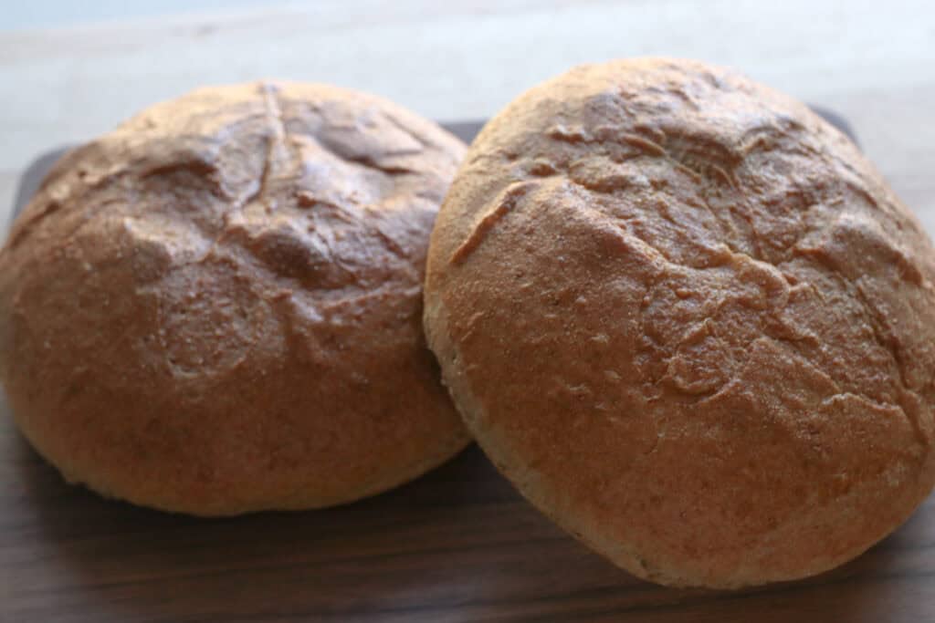 two freshly milled soup bread bowls
