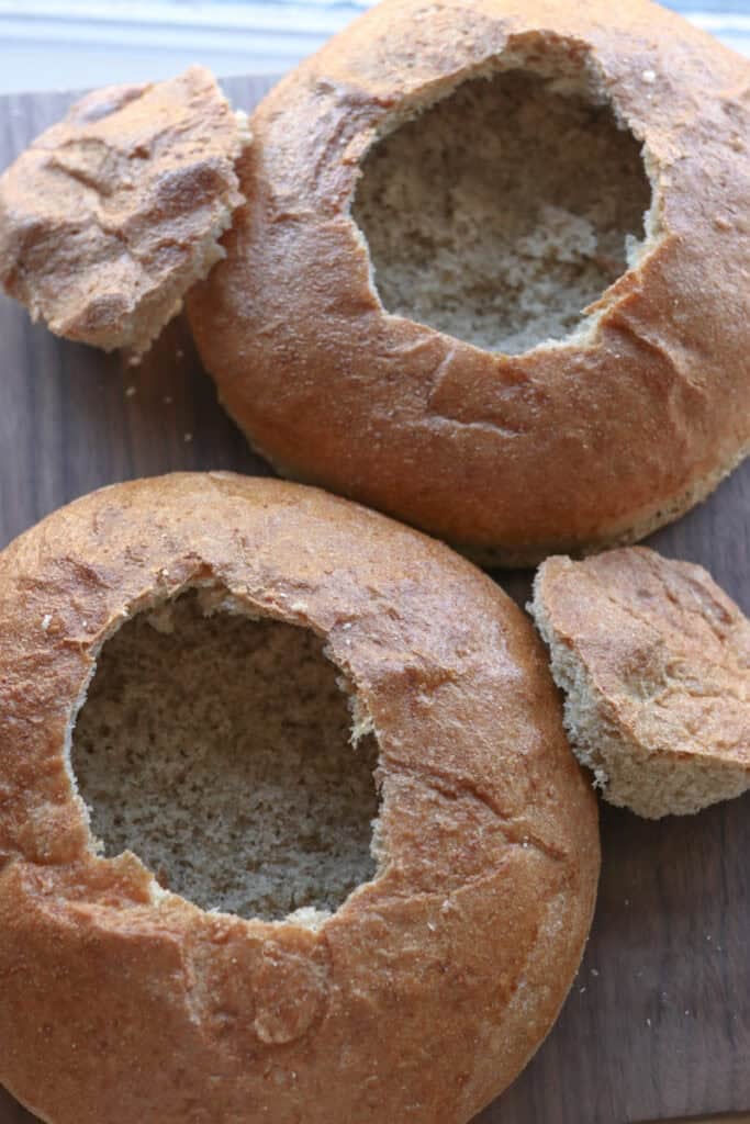 freshly milled soup bread bowls that have been scooped out