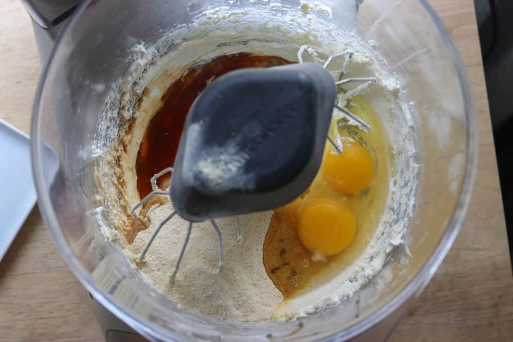 sugar, eggs, and vanilla in a bowl to make fresh milled buckeye brownie cookies
