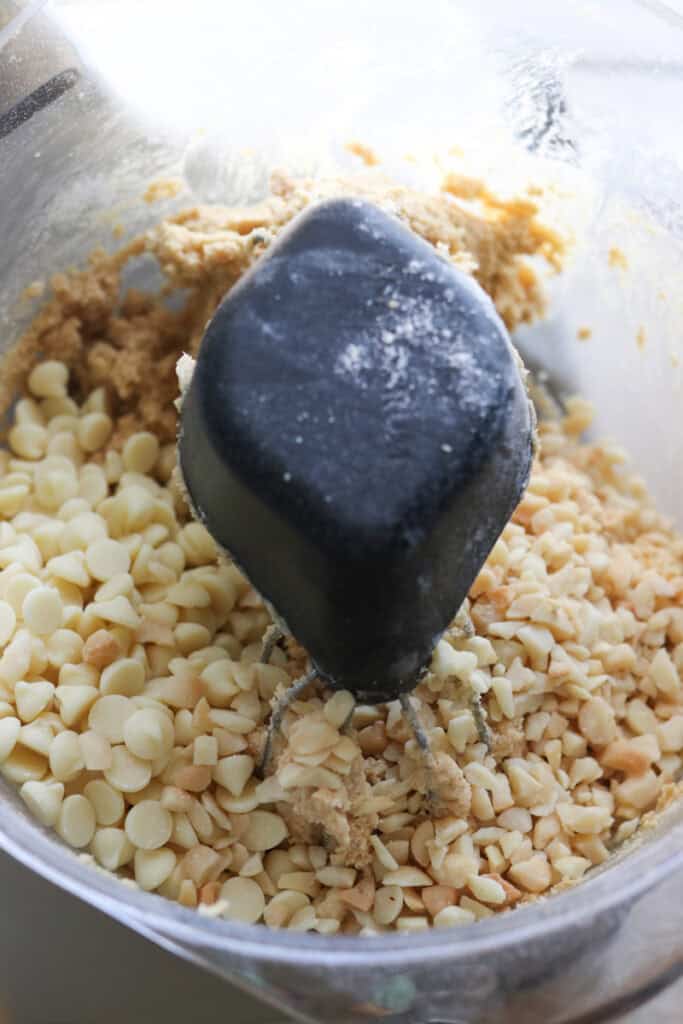 white chocolate chips and macadamia nuts added to the batter for Freshly Milled White Chocolate Macadamia Cookies