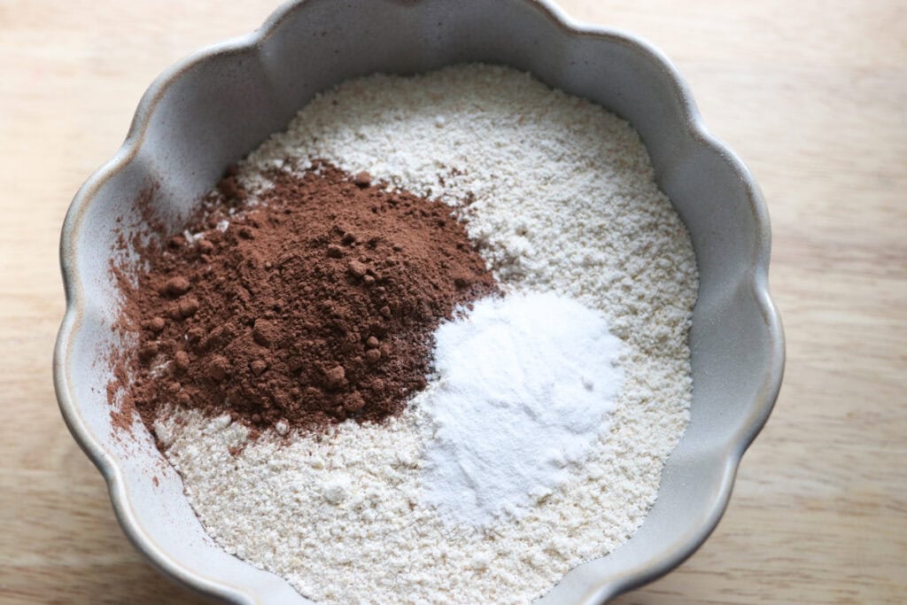 flour and cocoa powder in a small bowl to make freshly milled red velvet cupcakes