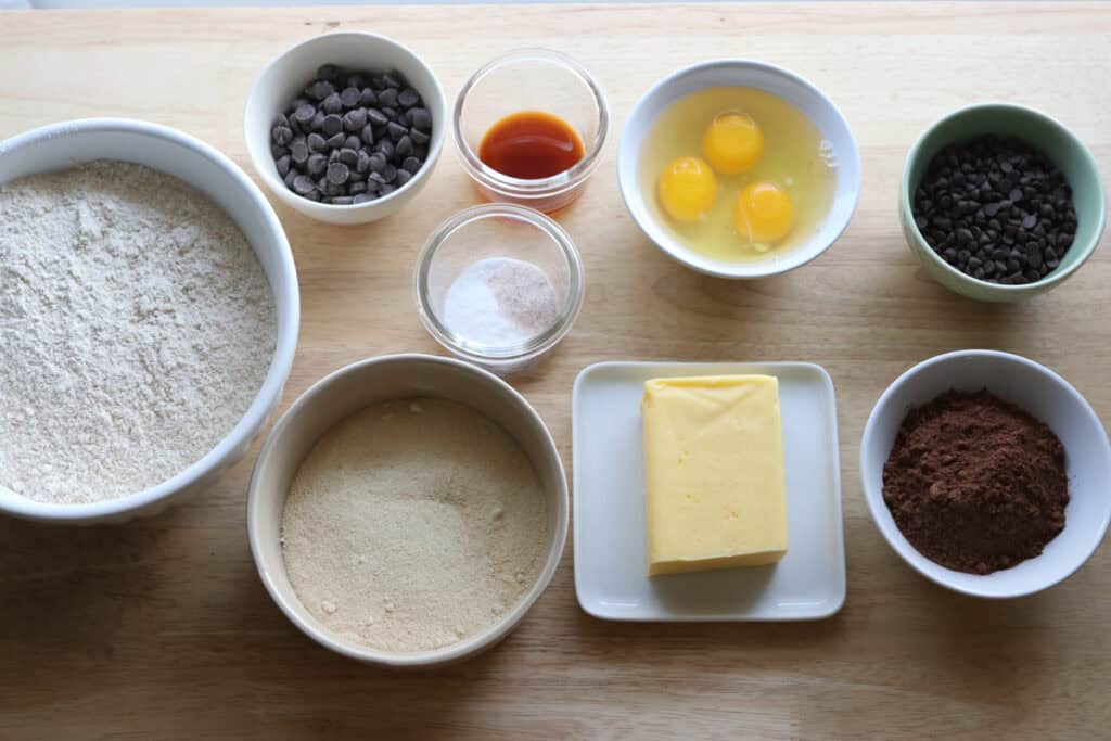 ingredients to make fresh milled double chocolate biscotti