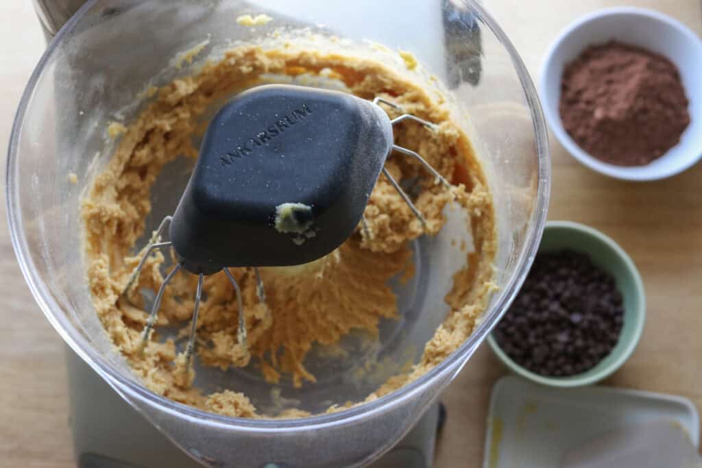 butter and sugar in a mixing bowl to make fresh milled double chocolate biscotti