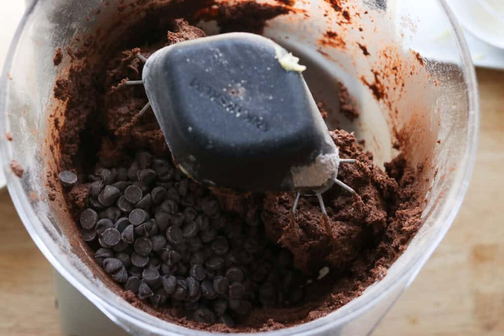 folding in the chocolate chips for fresh milled double chocolate biscotti