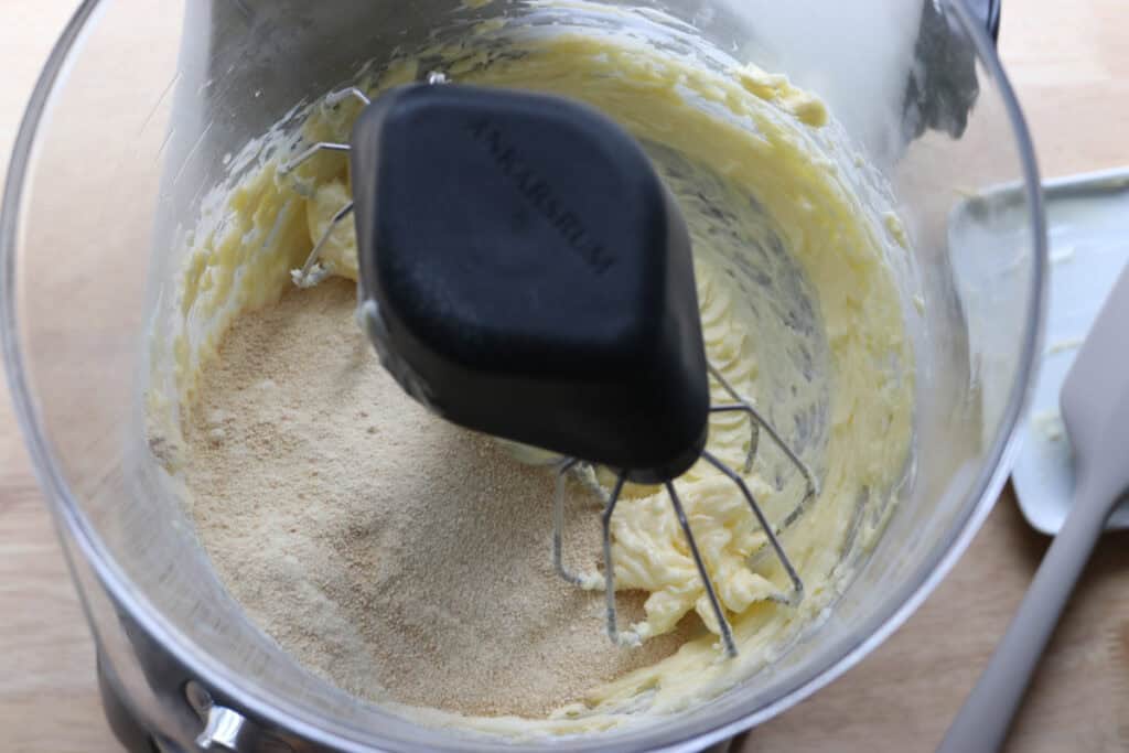 butter and sugar in a mixing bowl to make freshly milled chocolate chip biscotti