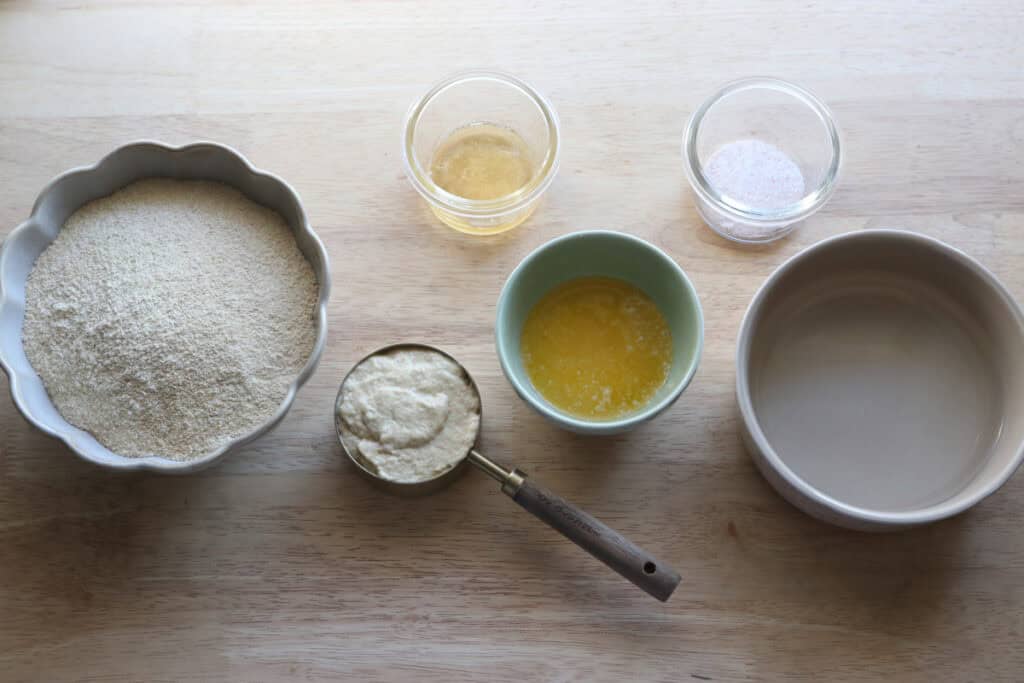 ingredients to make fresh milled sourdough breadsticks with garlic butter