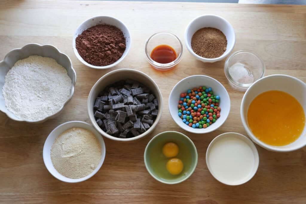 ingredients to make freshly milled fudgy cosmic brownie