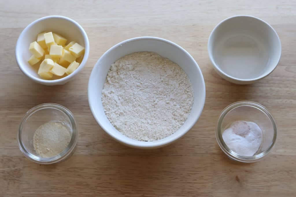 ingredients to make crisp and flaky fresh milled ritz crackers