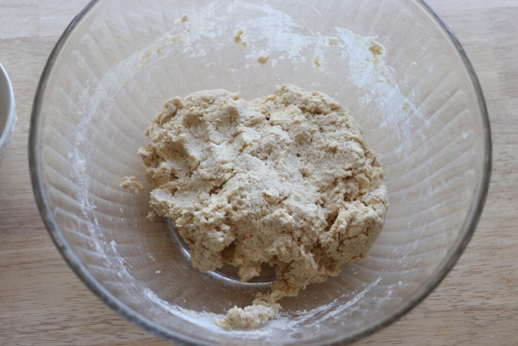 crisp and flaky fresh milled ritz cracker dough in a glass bowl