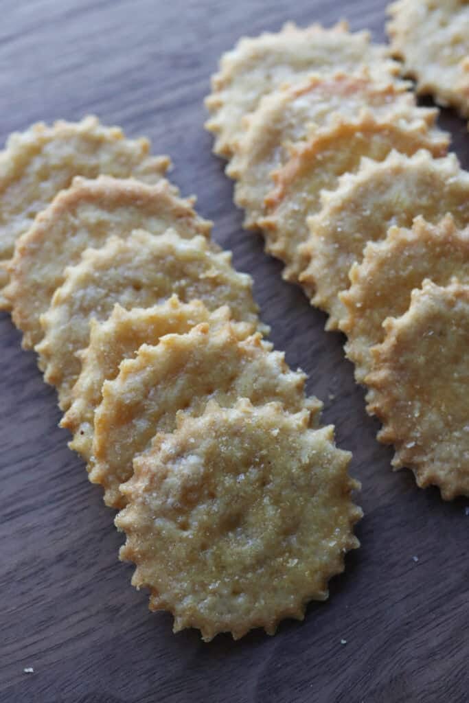 crisp and flaky fresh milled ritz crackers topped with salt and butter