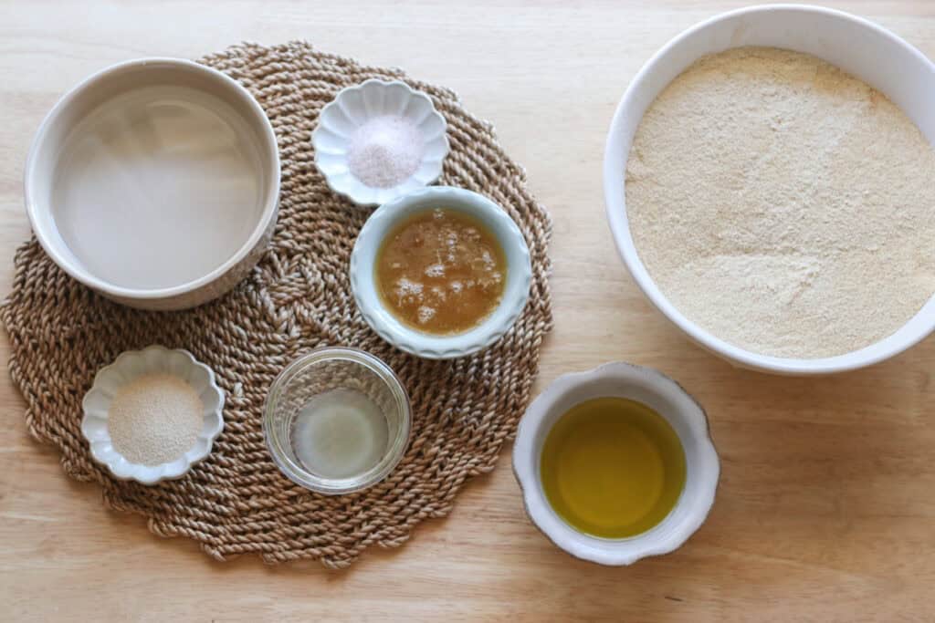 ingredients to make the dough for Freshly Milled Valentine's Strawberry Cinnamon Rolls