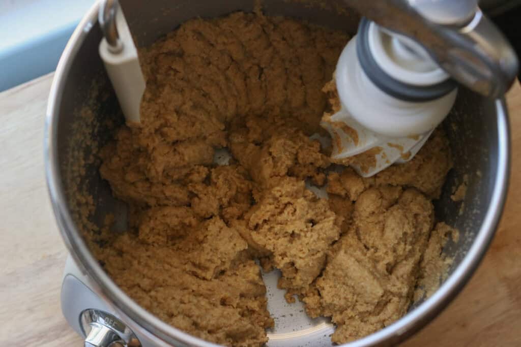 Freshly Milled Valentine's Strawberry Cinnamon Roll dough in a mixing bowl