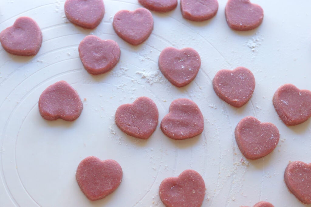Freshly Milled Slice and Bake Valentine's Cookie dough cut into hearts