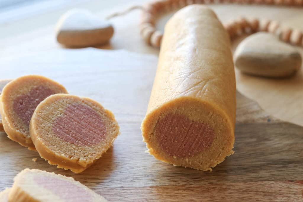 Freshly Milled Slice and Bake Valentine's Cookie dough with pink hearts in the middle