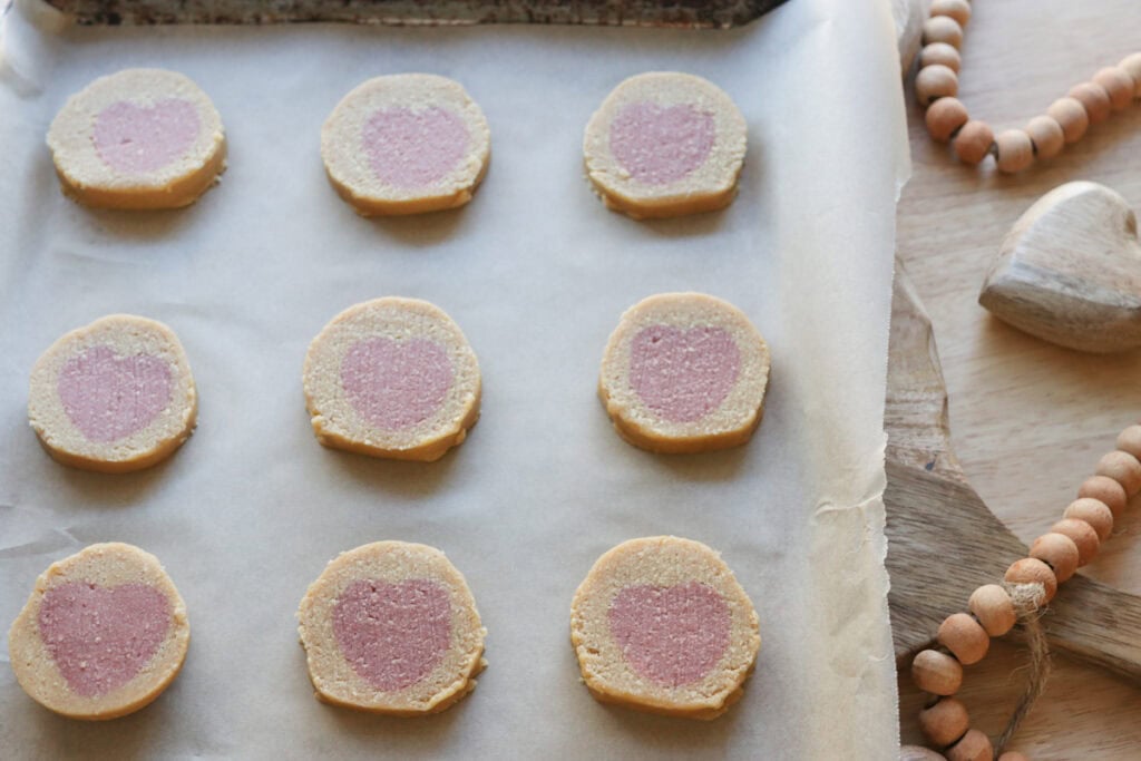 Freshly Milled Slice and Bake Valentine's Cookie dough on a baking sheet
