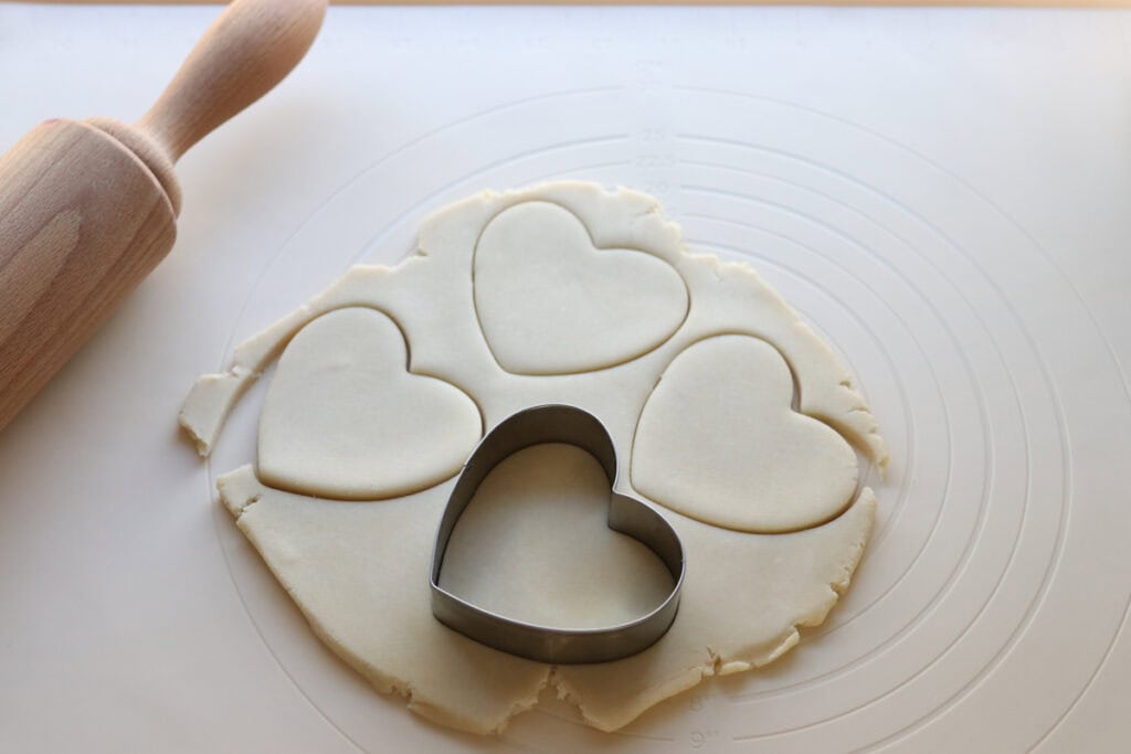 pie crust cut into heart shapes for Fresh Milled Homemade Valentine's Strawberry Poptarts