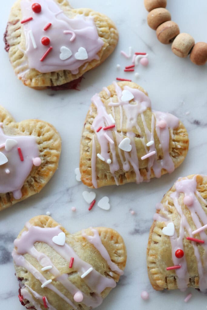 Fresh Milled Homemade Valentine's Strawberry Poptarts drizzled with pink icing