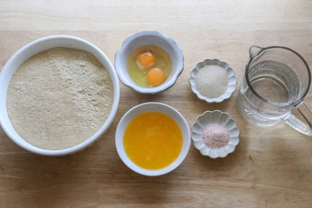 ingredients to make freshly milled braided challah bread
