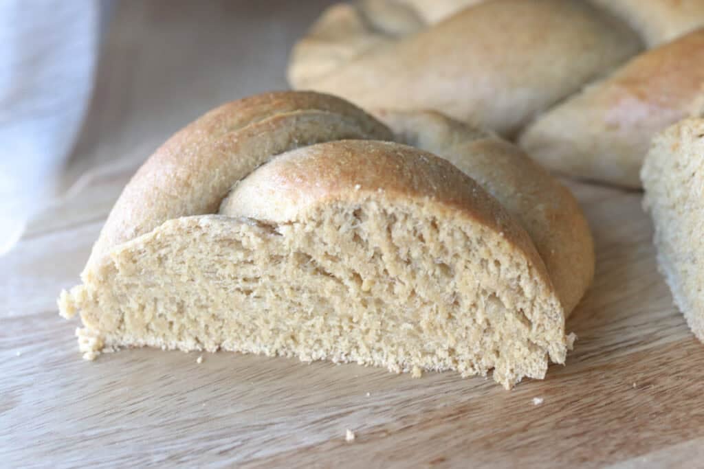 half a loaf of freshly milled braided challah bread