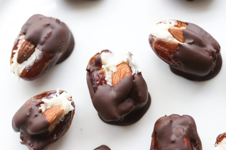 Healthy Chocolate Covered Almond Joy Stuffed Dates