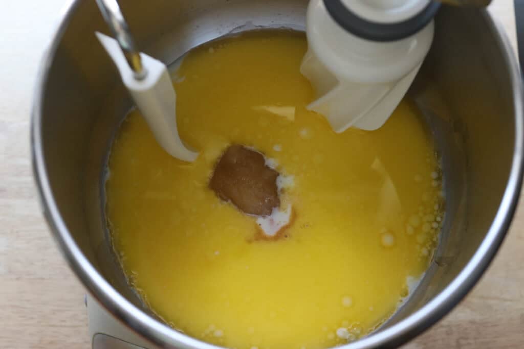 melted butter and honey in a mixing bowl to make fresh milled cheesy taco pockets