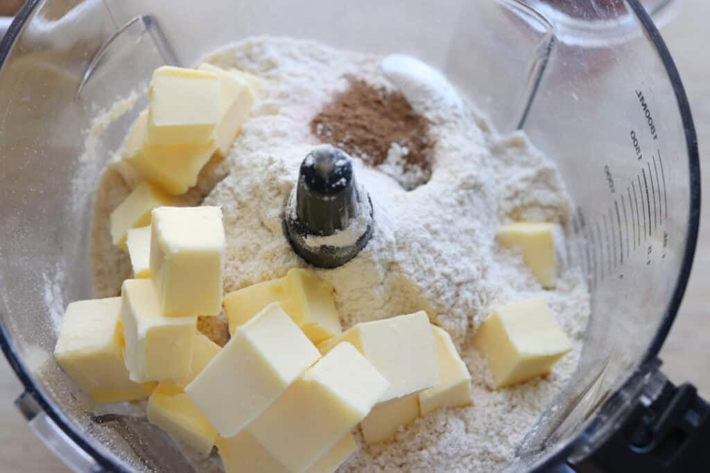 cubed butter, flour, and cinnamon in a food processor to make Homemade Fresh Milled Cinnamon Toast Crunch Cereal