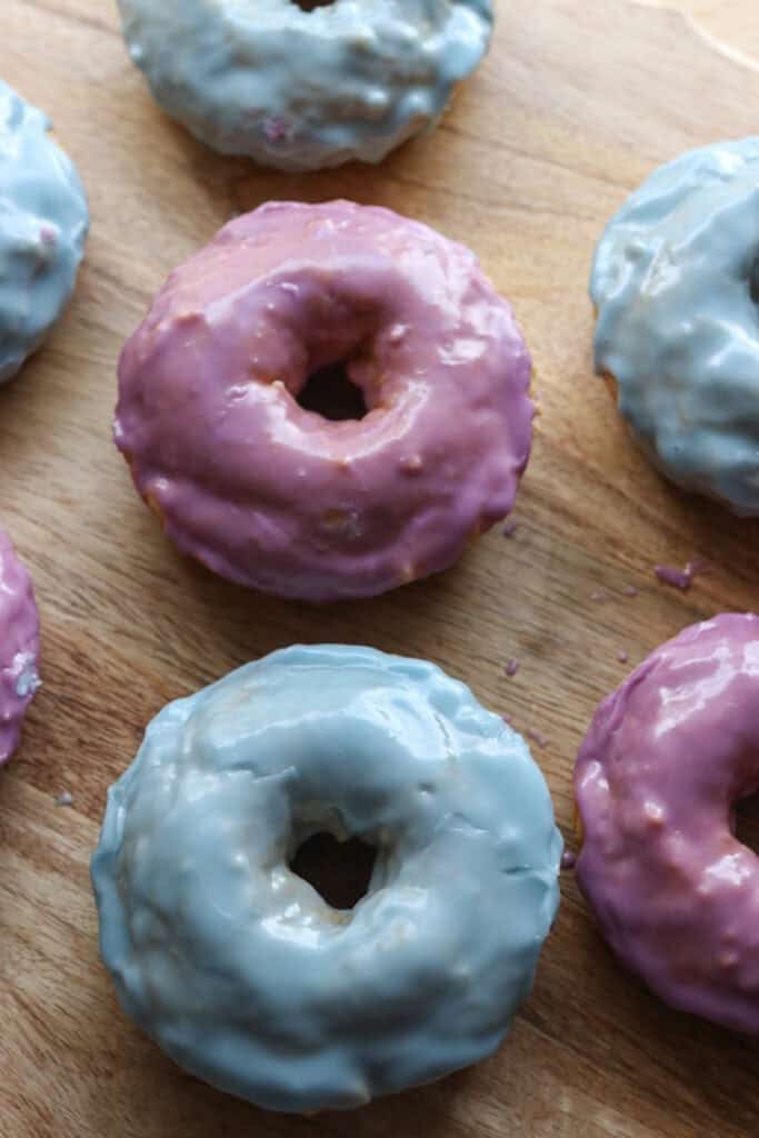 blue and purple Homemade Baked Spring Donuts with Fresh Milled Flour