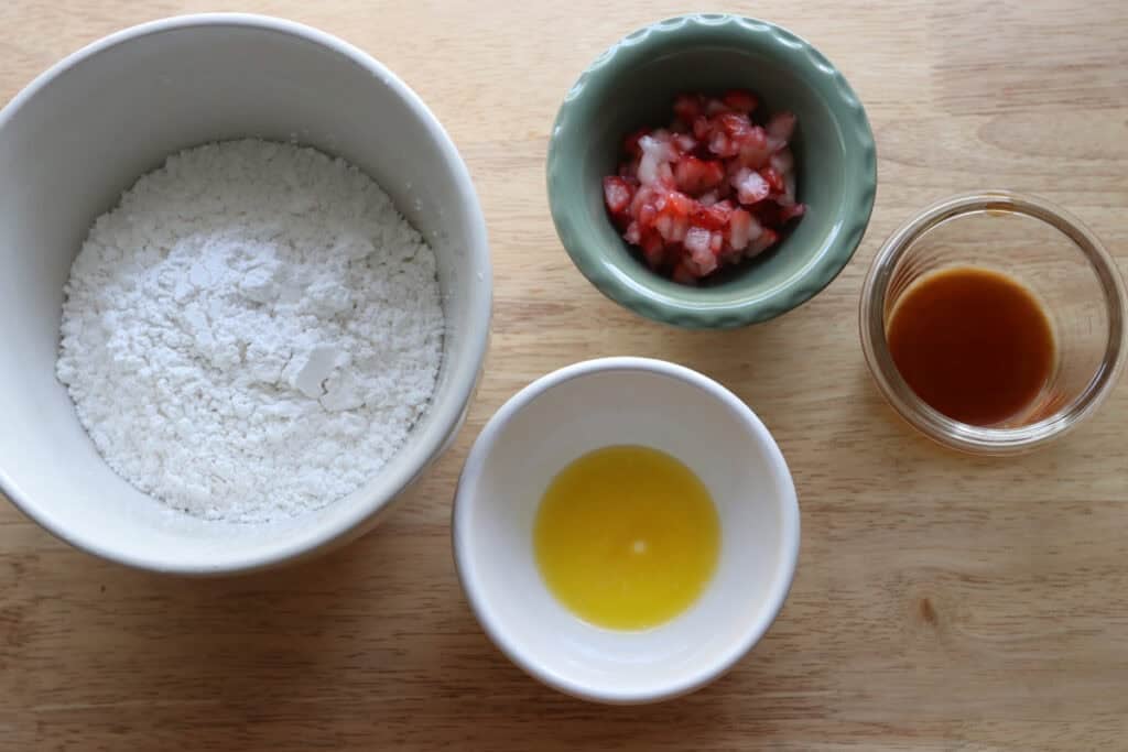 ingredients to make the icing for freshly milled glazed strawberry bread