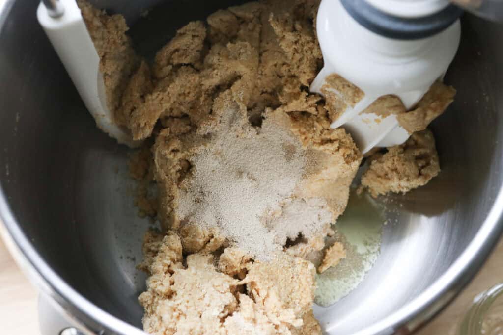 yeast added to the dough for Fresh Milled Soft Pretzel Bites 