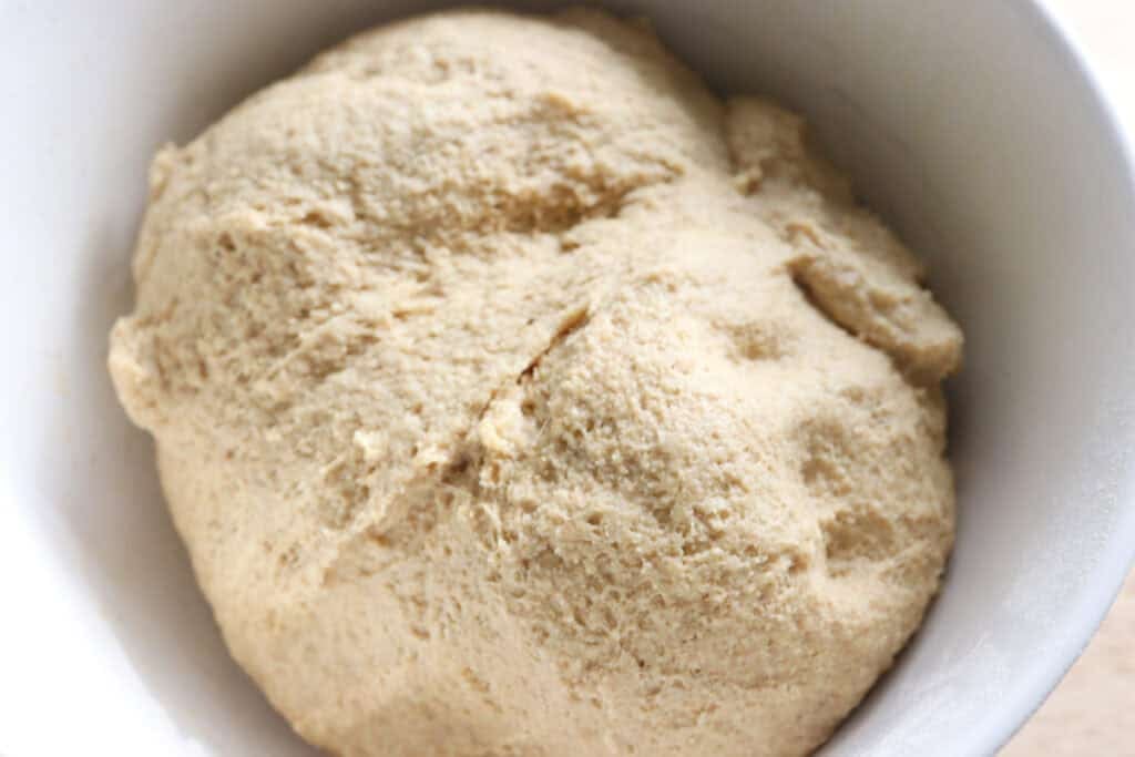 Fresh Milled Soft Pretzel Bite dough in a white bowl 